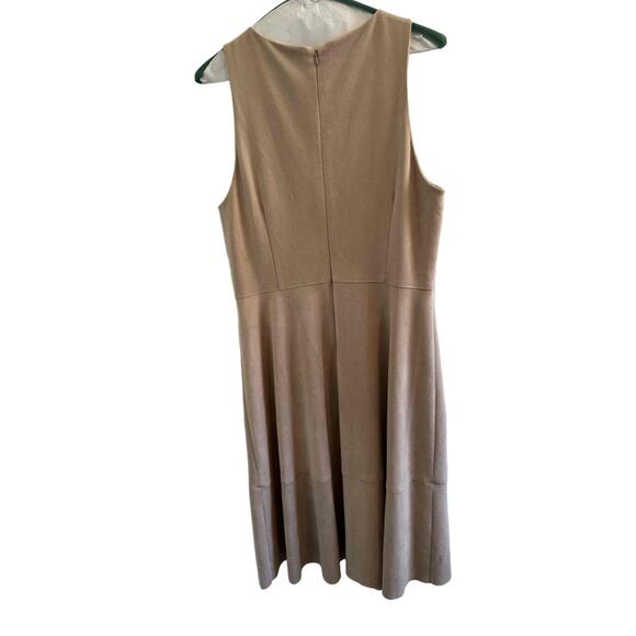 Antonio Melani Camel Faux Suede Sleeveless Midi Dress Belted Modern Minimalist M - Picture 5 of 10
